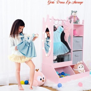 Girls' Dress up Storage w/ Light & Mirror, Kids Clothing Rack w/ Storage Bin, Girl's Open Hanging Armoire Closet - 1 of 4