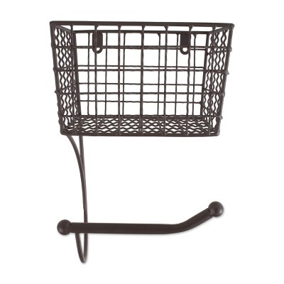 Bronze Iron Wall-Mounted Toilet Paper Holder with Storage Basket
