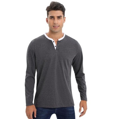 Mens Long Sleeve Henley Shirts Casual Tee Shirts Crew Neck Regular Fit Button Pullover T-Shirts
