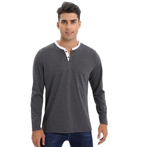 Mens Long Sleeve Henley Shirts Casual Tee Shirts Crew Neck Regular Fit Button Pullover T-Shirts - 1 of 4