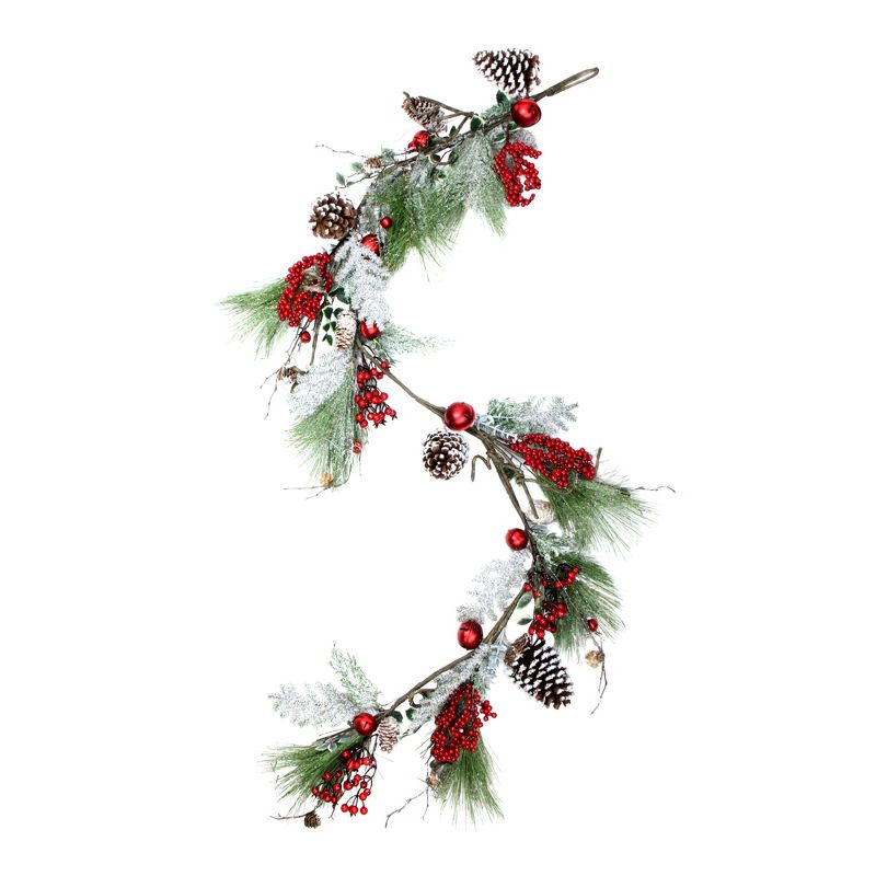 Northlight 5.5' x 7" Frosted and Flocked Berries Christmas Garland - Unlit, 4 of 5