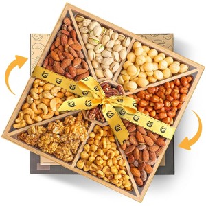 Gourmet Nut Platter with Lazy Susan – 9 assortments of premium nuts, reusable tray, USA-made, perfect for Christmas and sympathy gifts. - 1 of 4