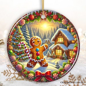 Enchanting Gingerbread Man in a Christmas Village Ornament, Whimsically Cheerful Holiday Gift and Tree Decor| OrnamentallyYou - 1 of 4