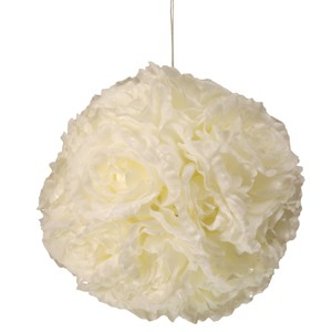 National Tree Company 9" White Rose Hanging Ball - 1 of 1
