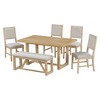 CAVINAS Dining Table Set for 6 Retro Rectangular Table with Trestle Base 4 Chairs and 1 Bench for Kitchen - 2 of 4