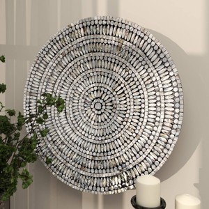 Mother of Pearl Plate Handmade Mosaic Wall Decor Silver - Olivia & May: Coastal Style Wood Composite Artwork - 1 of 4