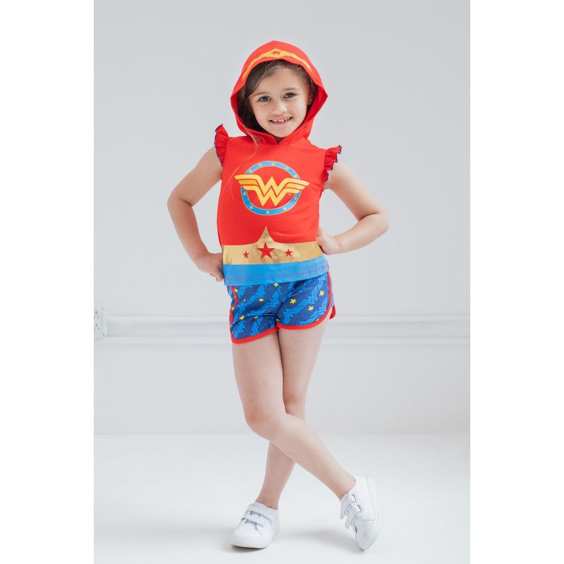 DC Comics Justice League Wonder Woman Girls Tank Top and Dolphin Active French Terry Shorts Little Kid to Big Kid, 2 of 8