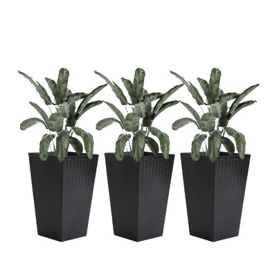 VisioGear 3PCS 24" Tall Large Taper Planters with Drainage Holes and Plug, Flower Pots for Patio, Black, 14.25"*14.25"*24"