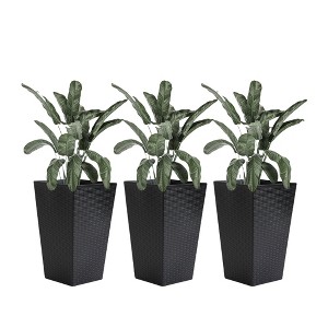 VisioGear 3PCS 24" Tall Large Taper Planters with Drainage Holes and Plug, Flower Pots for Patio, Black, 14.25"*14.25"*24" - 1 of 4
