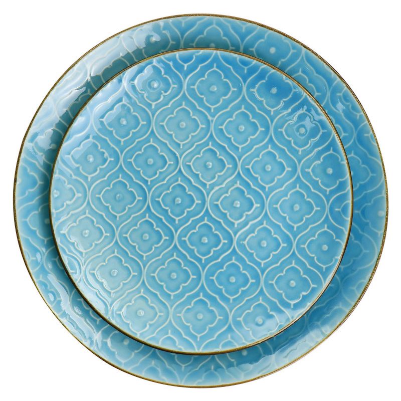 16pc Aqualite Embossed Stoneware Dinnerware Set Teal - Elama, 3 of 9
