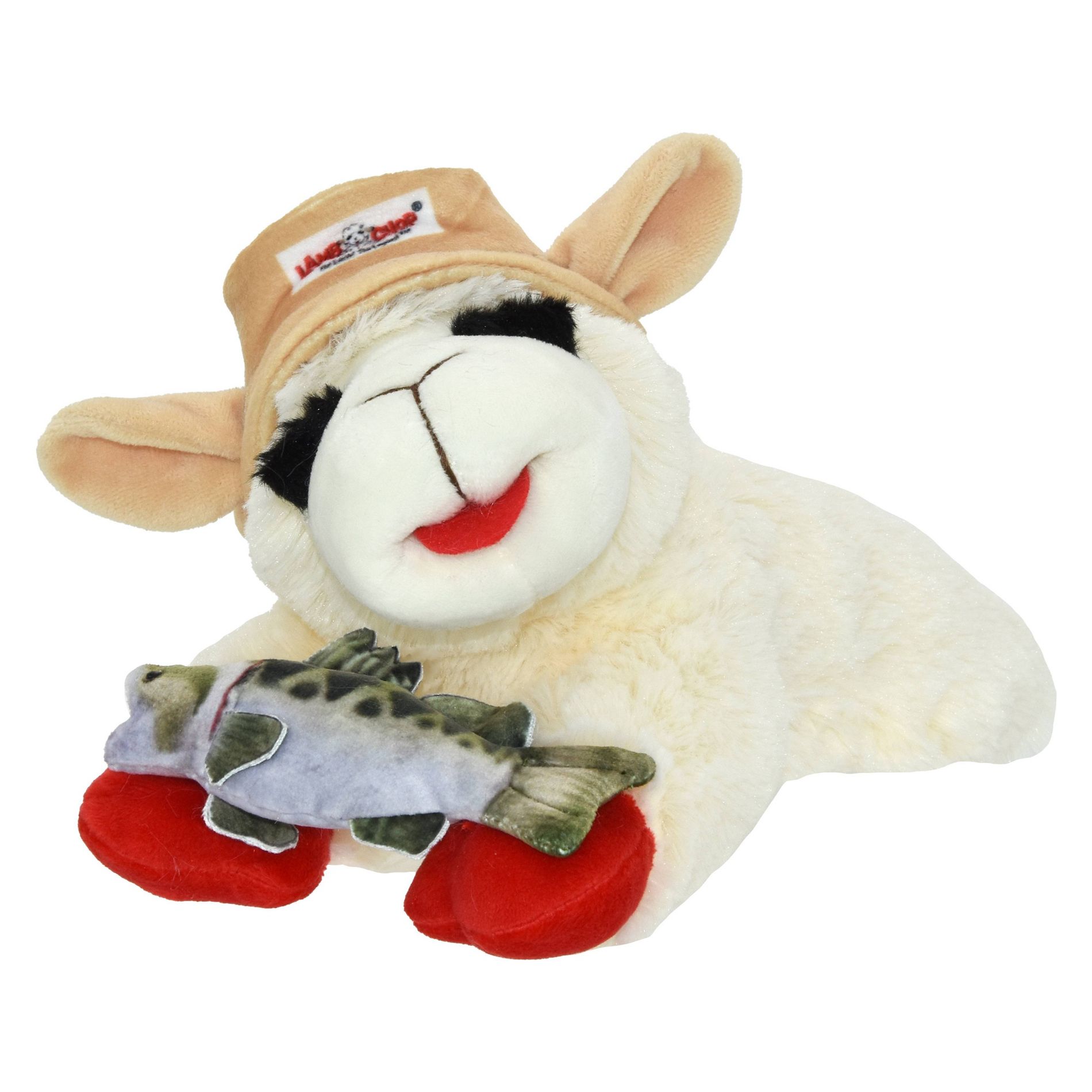 Multipet Lamb Chop Bass Pro Fishing Dog Interactive Plush Toy - White