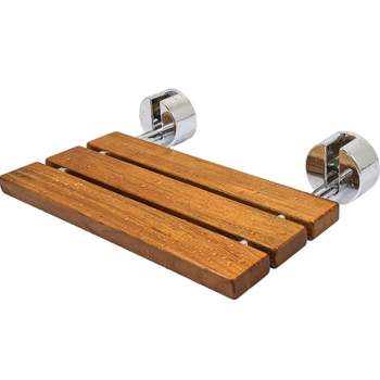 Home Aesthetics 20" Teak Wood Folding Wall Mounted Shower Seat Bench Modern Clear Coated Medical
