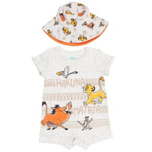 Disney Lion King Mickey Mouse Winnie the Pooh Nightmare Before Christmas Lilo & Stitch Baby Romper and Bucket Sun Hat Newborn to Infant - 1 of 4