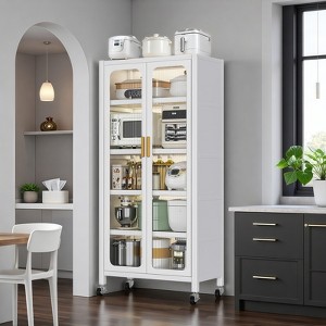 ORRD 65" 6-Tier Gray Metal Pantry Cabinet w/ Transparent Door, Adjustable Shelves & Wheels for Kitchen - 1 of 4