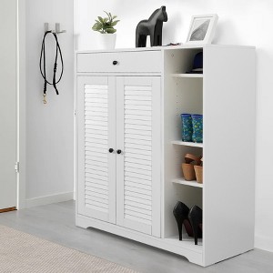 Independent shoe rack,with 2 louvered drawers and adjustable shelves, suitable for narrow closet entrances in living rooms - 1 of 4