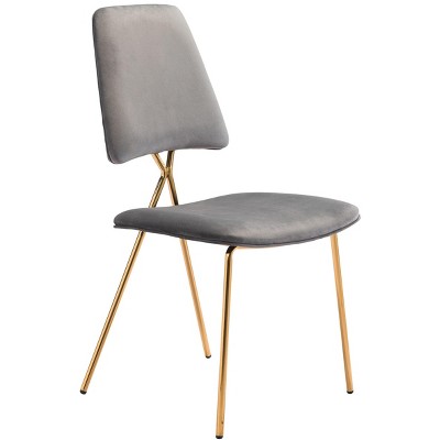 Gray and Gold Velvet Upholstered Side Chair Set with Metal Frame