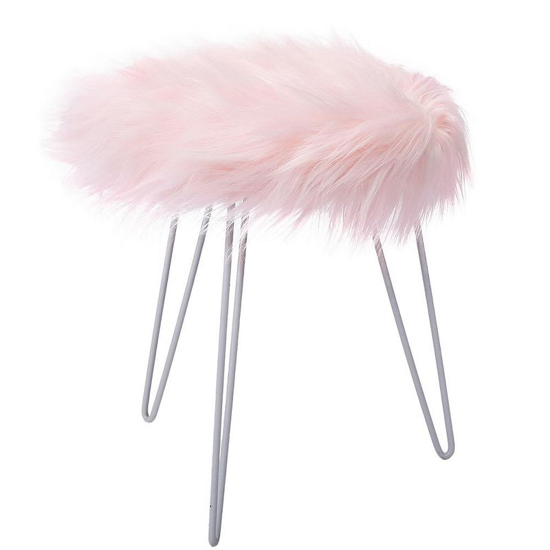 BirdRock Home Round Faux Fur Foot Stool Ottoman - Pink with White Legs, 2 of 3