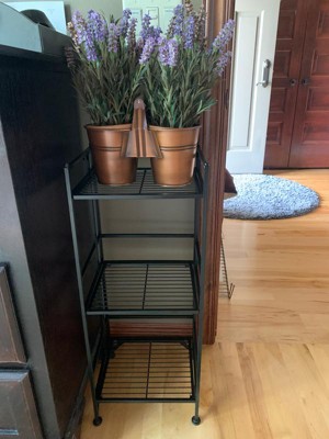 Folding 3 Shelf Narrow Black Metal with Natural Wood Shelves - Brightroom™