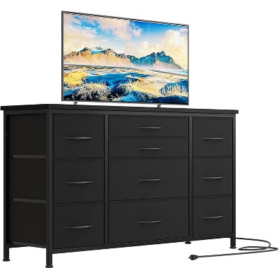 Wide Dresser with 10 Large Drawers for 55'' Long TV Stand with Power Outlet Entertainment Center, for Bedroom, Closet, Entryway, Sturdy Metal Frame