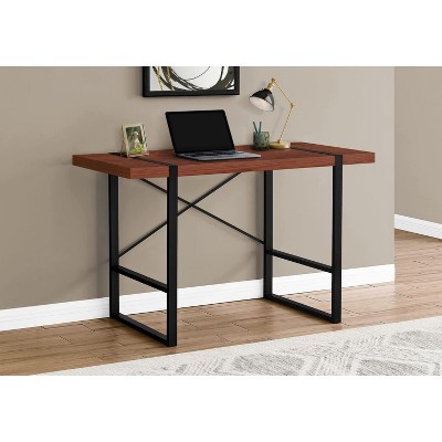 Cherry Wood-look 49" Black Metal Home Office Desk