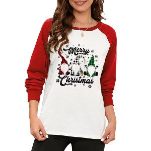 Merry Christmas Sweatshirts For Women Gnomes Funny Sweatshirt Cute Long Sleeve Xmas Holiday Tree Graphic Pullover Top - 1 of 4