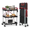 Utility Cart, 3 Tier Folding Service Cart with 4 Swivel Wheels - Collapsible Rolling Cart for Home/Kitchen/Garage/Restaurant (Black & Red) - 2 of 4