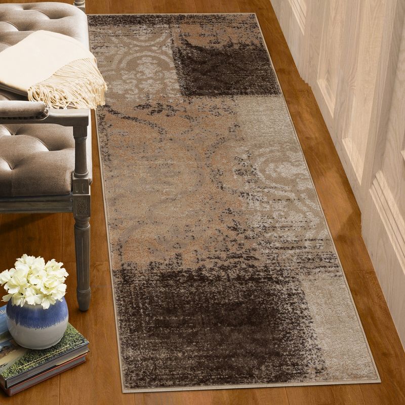 Distressed Abstract Damask Indoor Runner or Area Rug by Blue Nile Mills, 2 of 5