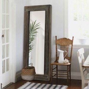 58x24 inch Solid Wood Wide Edged Hollow Right Angled Rectangular Brown Full-length Mirror (without Bracket) - 1 of 4