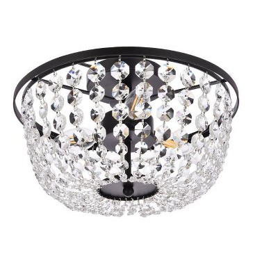 Cora 13'' Black Iron and Crystal Flush Mount Light