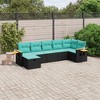 vidaXL 7 Piece Patio Sofa Set w/Cushions - Black PE Rattan, Blue Cushions, Modular Outdoor Furniture for Backyard, Terrace, Patio - 2 of 4