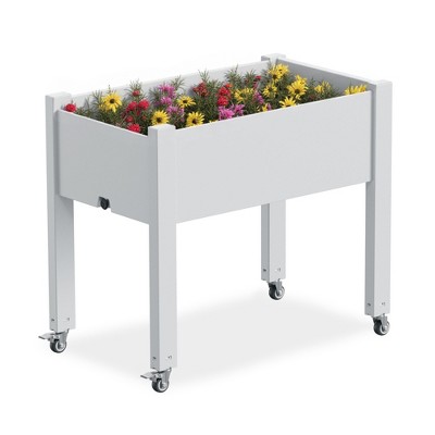 VisioGear Raised Garden Bed, Rectangle Planter with 4 Wheels, Mobile Garden Planter for Backyard, Grey, 48"*24"*33"