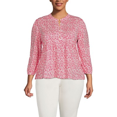 Lands' End Women's Lightweight Jersey Button Pintuck Top