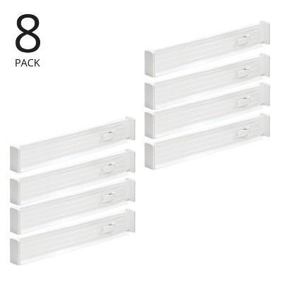 mDesign Expandable Adjustable Kitchen Drawer Divider, Foam Ends, 8 Pack, White