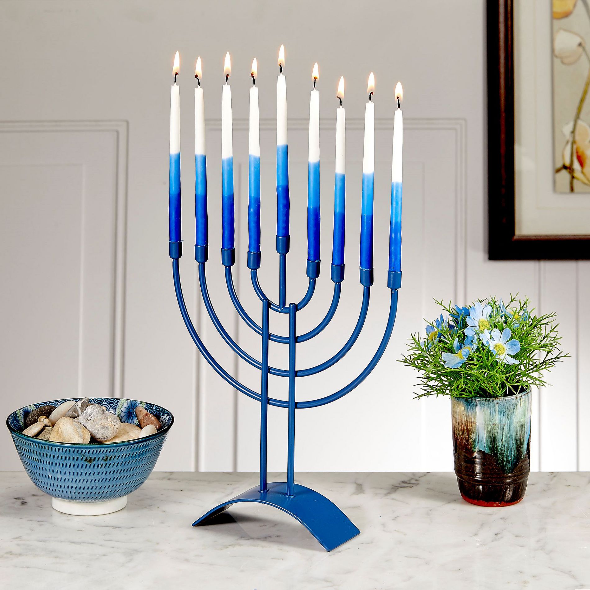 Rite Lite Traditional Steel  Menorah - 8.75" - Slate Blue Finish
