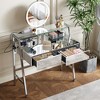 Okak 33.9" Mirrored Makeup Vanity Desk with Mirror, Console Vanity Table with 2 Big Drawers, Charging Station & Open Shelf for Bedroom - 2 of 4
