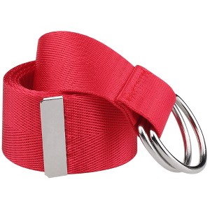 INSPIRE CHIC Women's Double D-Ring Buckle Canvas Solid Color Adjustable Waist Belts - 1 of 4