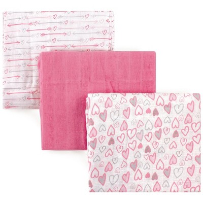 Luvable Friends Baby Girl Muslin Cotton Swaddle Blanket, Love, One Size