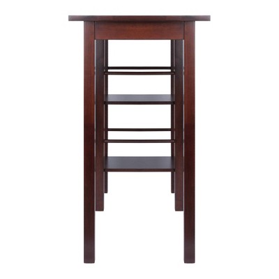 Walnut Wood Counter Height Kitchen Island with Shelves