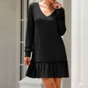 Anna-Kaci Women's Long Sleeve V Neck Ruffle Hem Mini Dress with Flowy Silhouette - 2 of 4