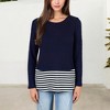 Anna-Kaci Women's Top with Striped Hem Contrast Layered Look Casual Comfortable Tunic Style - 4 of 4