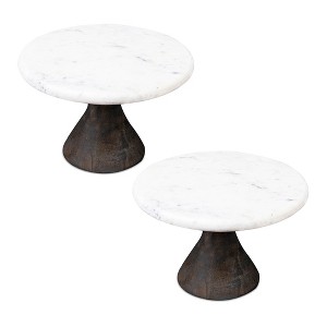 Marble Pedestal Tray with Wood Base (Set of 2) - 1 of 3