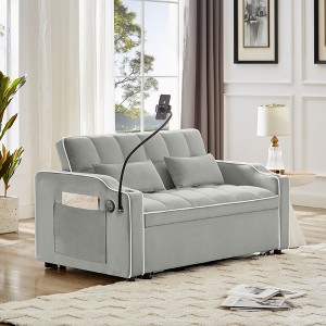 SKRAN Convertible Sleeper Sofa Bed with Phone Holder & USB Ports,3in1 Velvet Tufted Pull Out Sofa Couch,for Living Room Apartment,Adjustable Backrest - 1 of 4