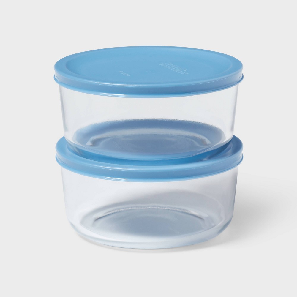 Photos - Food Container 4pc  4c Round Glass Food Storage Container Set Blue - Room Essentials™(set of 2)