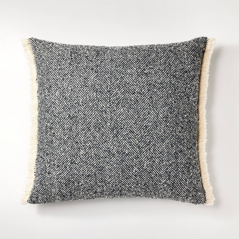 Oversized Herringbone with Frayed Edges Square Throw Pillow Navy/Cream - Threshold™ designed with Studio McGee