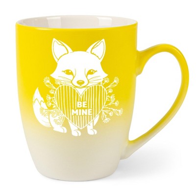 Elanze Designs Romantic Valentines Coffee Cup Mug 12 Ounce Ceramic With Ombre Gradient Be Mine Floral Fox Yellow and White
