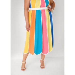 Women's Plus Size Paneled Striped Midi Skirt - Ashley Stewart : Target
