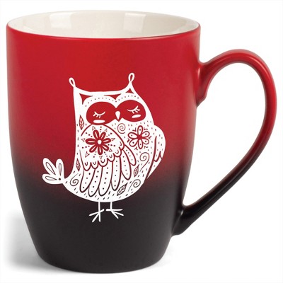 Elanze Designs 12 Ounce Two Toned Ombre Ceramic Tea Coffee Cup Mug Red Black Garden of Flowers Owl