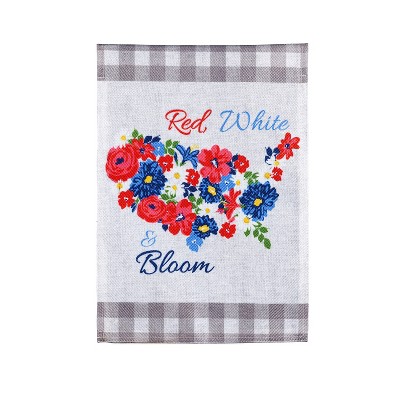 Evergreen Americana Floral with Buffalo Plaid Garden Burlap Flag