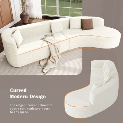 Graphic showing curved sofa with highlighted edges and separate curved section