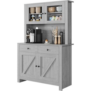 Farmhouse Pantry Cabinet, Kitchen Pantry Storage Cabinet with Microwave Stand, Rustic Buffet Sideboard with Sliding Door, Freestanding Cupboard - 1 of 1